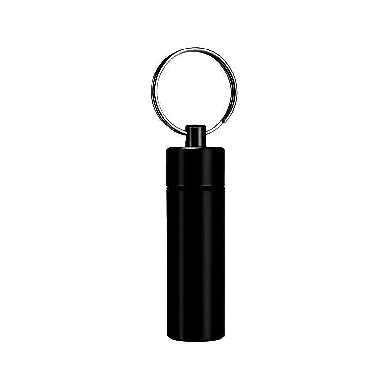 Aluminium Pill Box Keychain Holder, 60 x 17 mm - Black