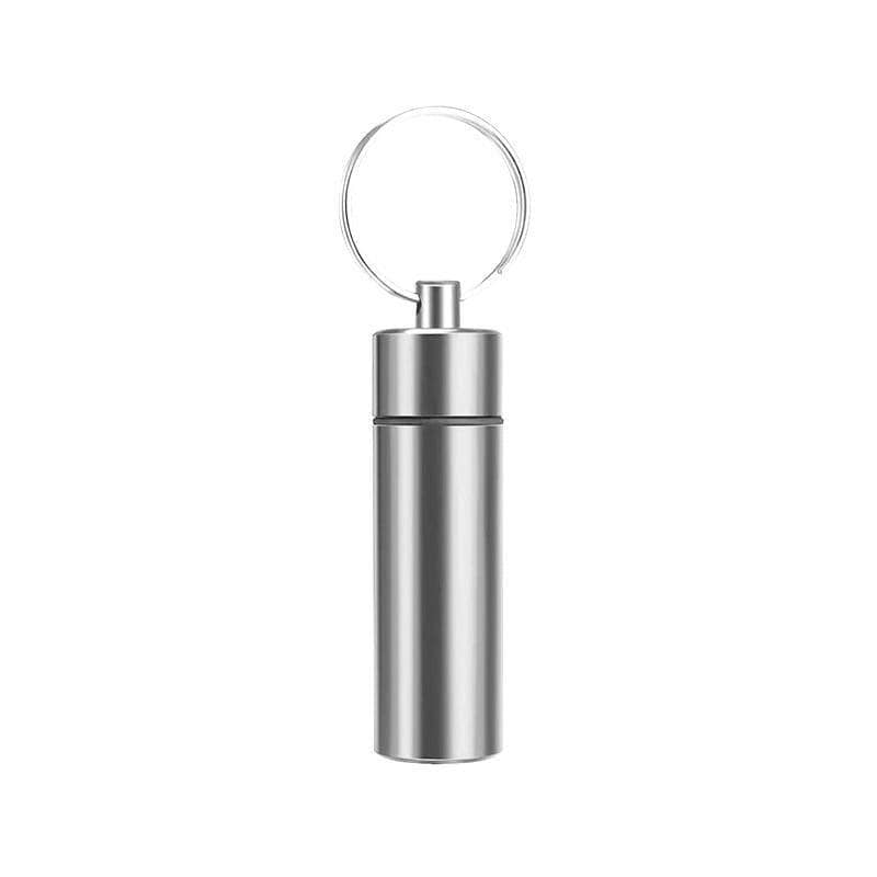 Aluminium Pill Box Keychain Holder, 60 x 17 mm - Silver