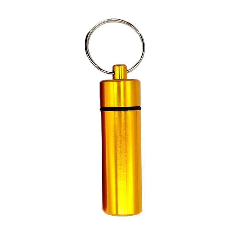 Aluminium Pill Box Keychain Holder, 60 x 17 mm - Yellow