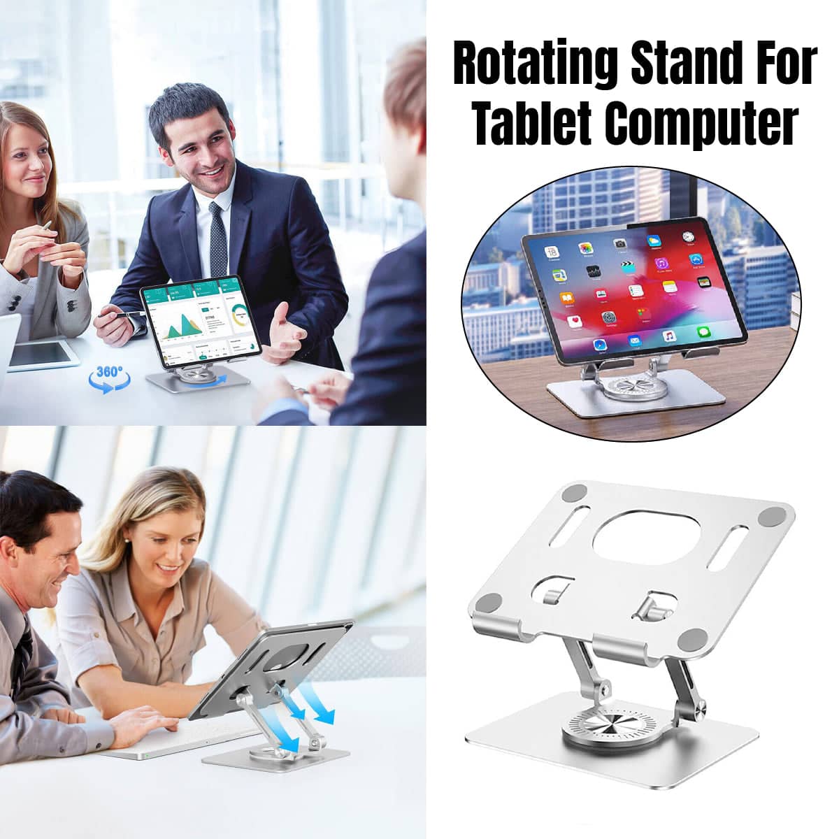 Aluminium Tablet and Phone Stand with 360 Degree Rotating Base and Adjustable Height