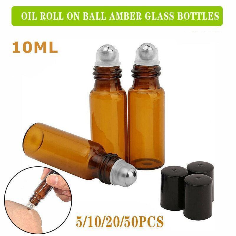 Amber Glass Roller Bottles for Essential Oils - Large 10 ml, Pack of 20 - view 2