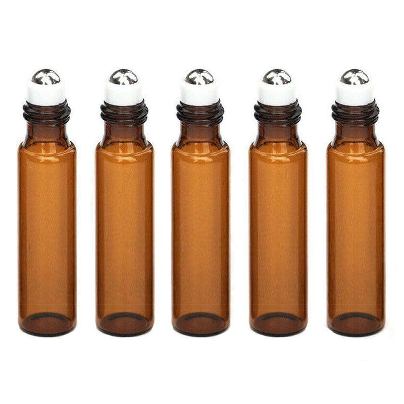 Amber Glass Roller Bottles for Essential Oils - Large 10 ml, Pack of 50 - view 3