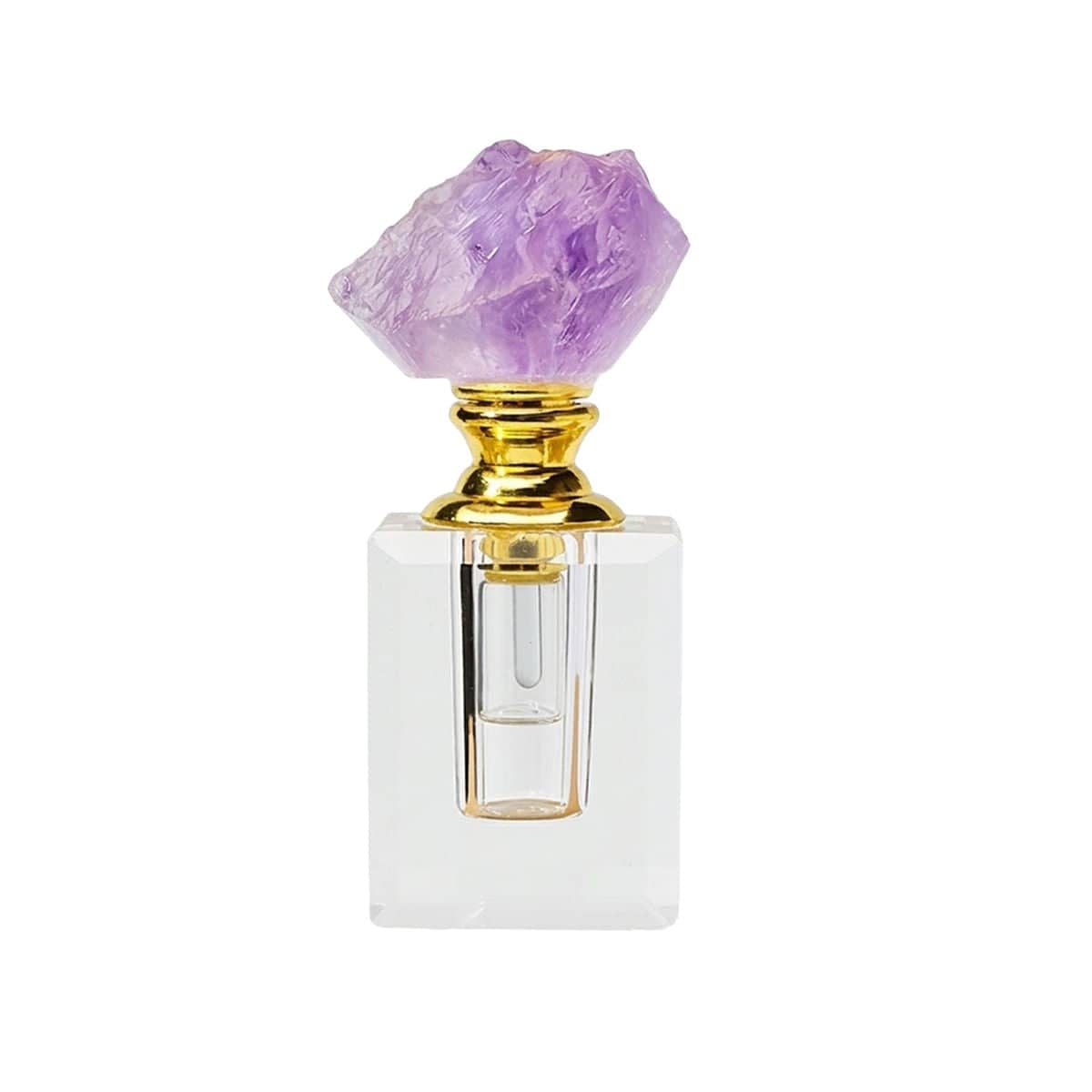 Amethyst Crystal Cap Glass Perfume Bottle, Empty and Refillable - Square Body