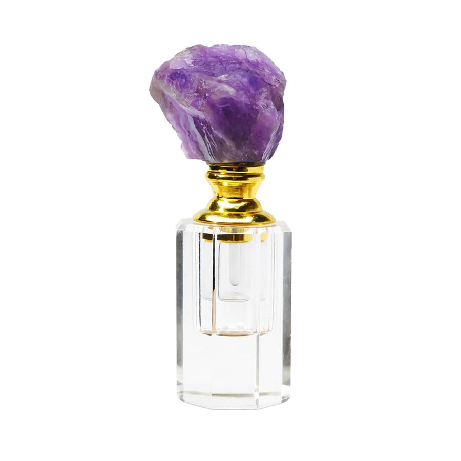 Amethyst Crystal Cap Glass Perfume Bottle, Empty and Refillable - Tall Cylinder Style