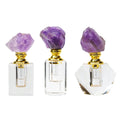 Amethyst Crystal Cap Glass Perfume Bottle, Empty and Refillable - Tall Cylinder Style - view 3