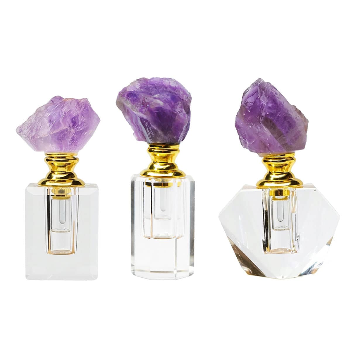 Amethyst Crystal Cap Glass Perfume Bottle, Empty and Refillable - Tall Cylinder Style - view 3