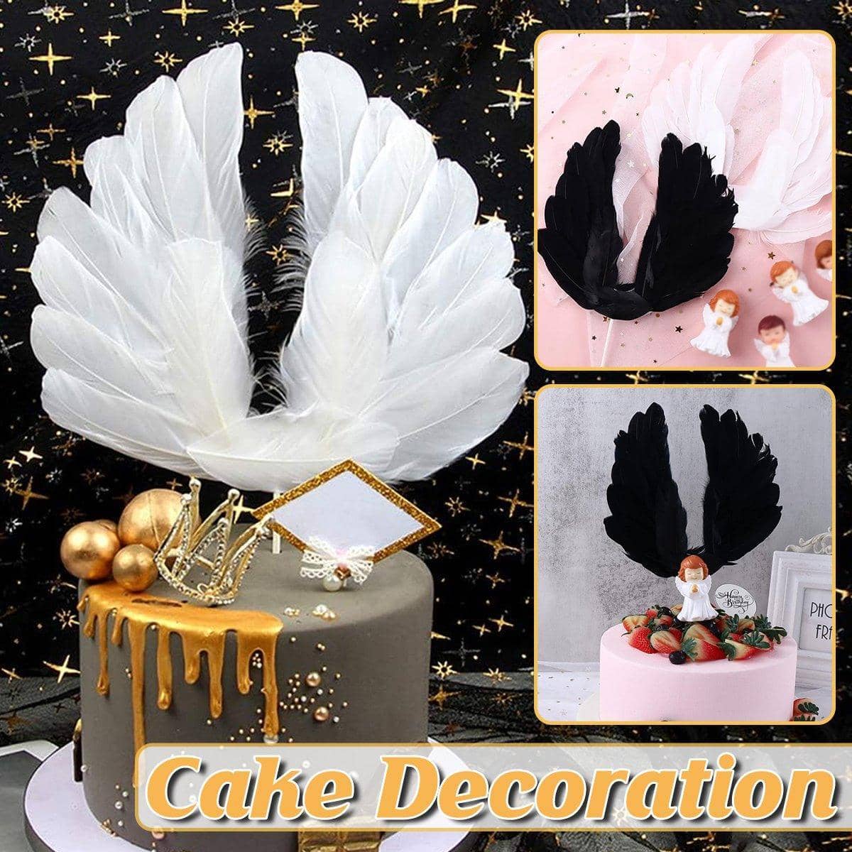 Angel Feather Wings Cake Topper - Black - view 2