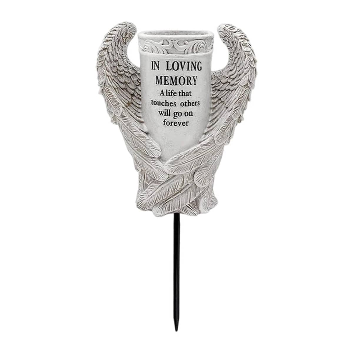 Angel Wing Cemetery Memorial Vase with Ground Stake for Grave and Garden - Grey - view 2