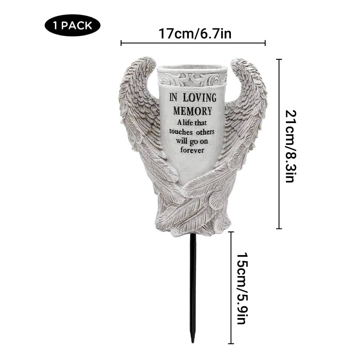 Angel Wing Cemetery Memorial Vase with Ground Stake for Grave and Garden - Grey - view 3