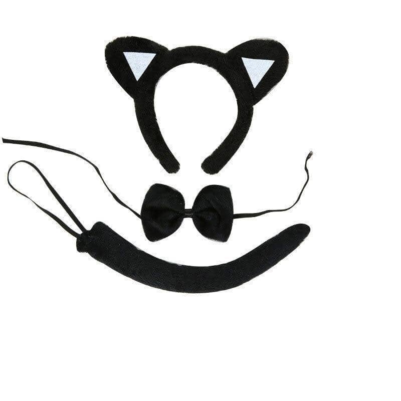Animal Costume Dress-Up Set with Ears, Bow Tie and Tail - Black Cat