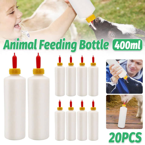 Animal Feeding Bottle Set of 20, 400 ml Plastic Milk Feeder for Goats, Piglets and Lambs