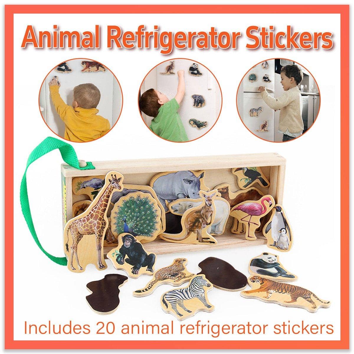 Animal Magnetic Fridge Stickers, 20 Piece Educational Set
