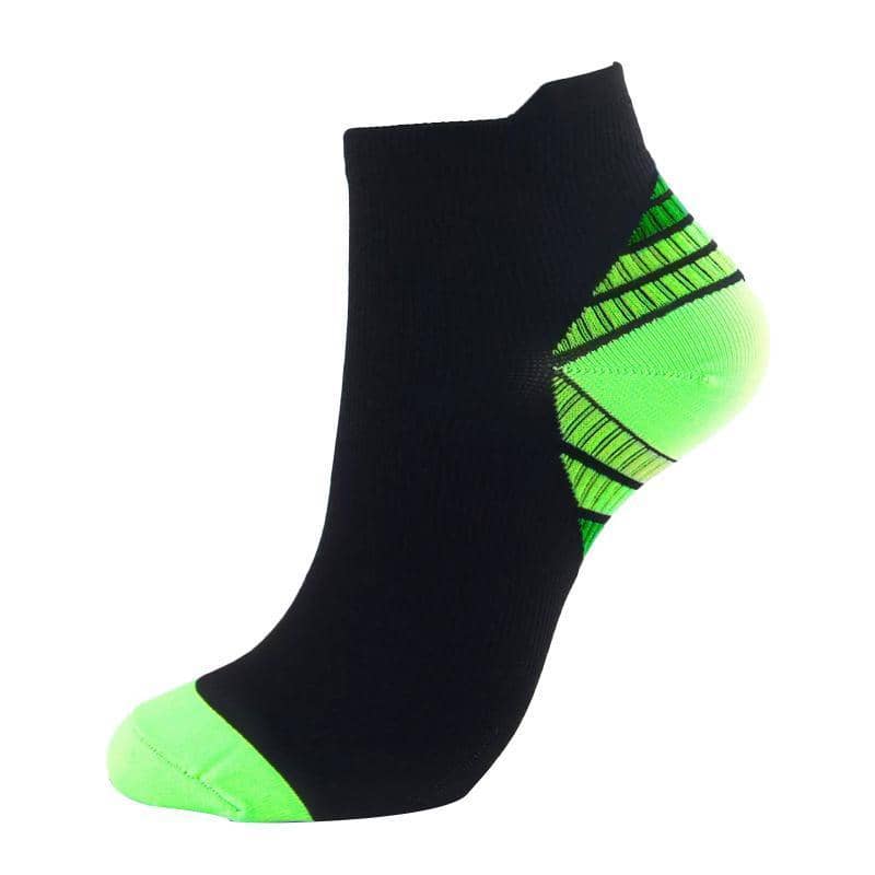 Ankle Compression Socks, Pack of 3 Pairs, Size S/M (22cm Long) - Black and Green