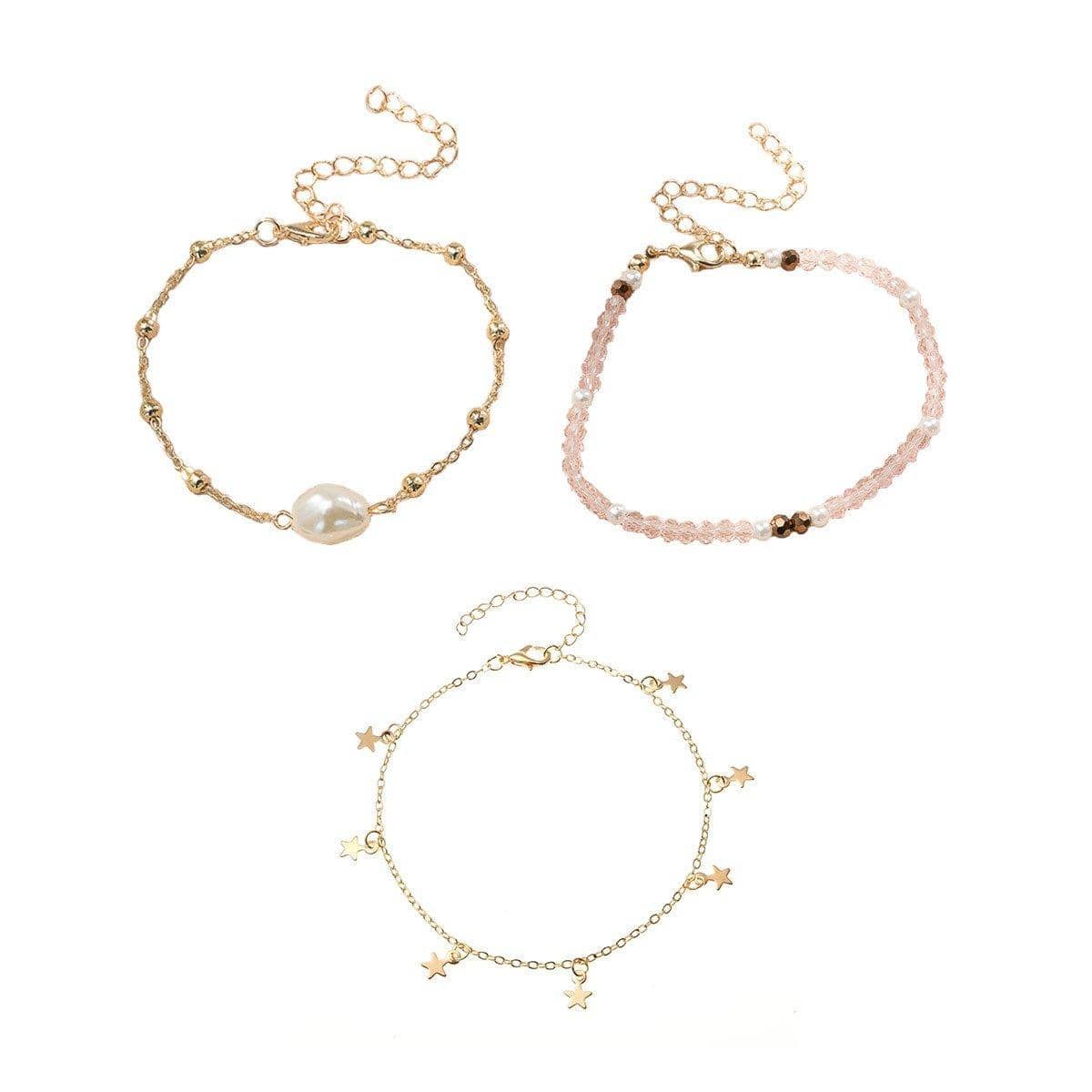 Anklet Set with Star Charms in Pink and Gold, Pack of 3 - view 2