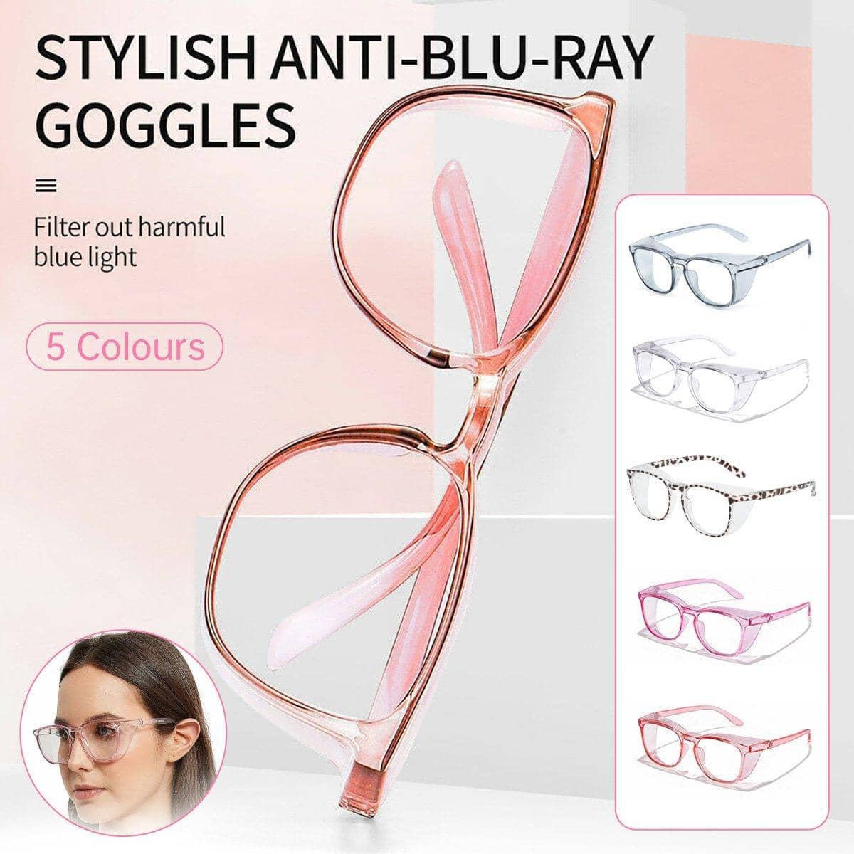 Anti-Blue Light Anti-Fog Goggles with Side Shields - Magenta - view 2