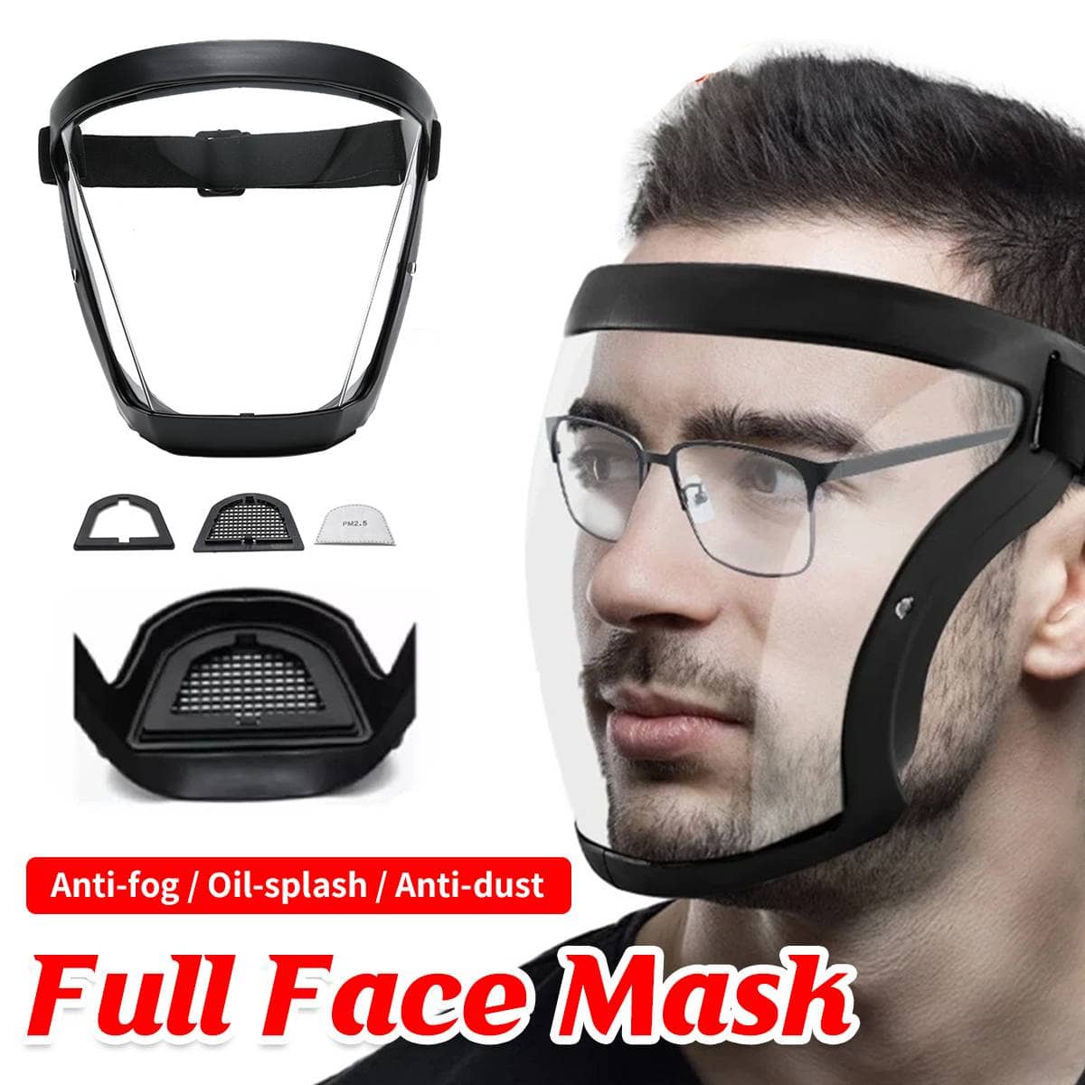 Anti-Fog Full Face Shield - Black Frame, Clear Lens, 1 Piece - view 2