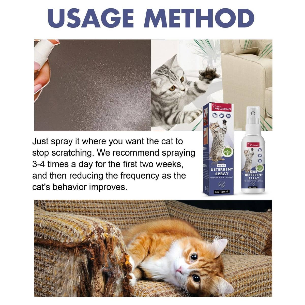 Anti Scratch Spray for Cats and Dogs, Protects Doors and Furniture, 50 ml - view 5