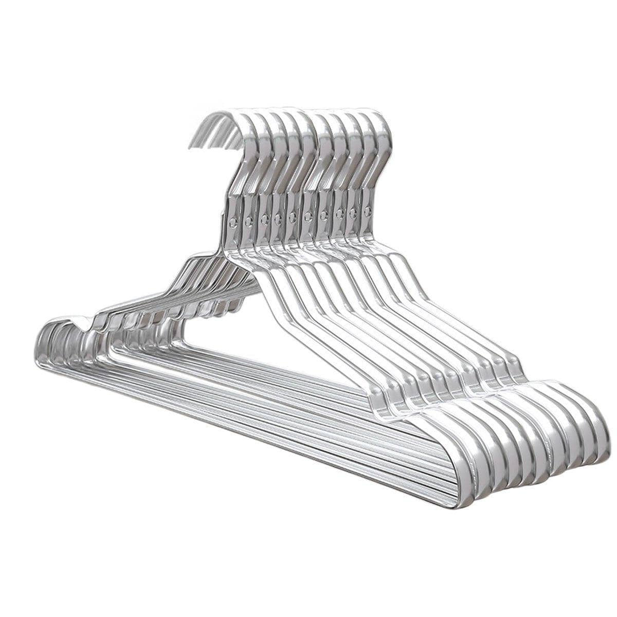 Anti-Slip Aluminium Alloy Clothes Hangers - Silver, Pack of 10