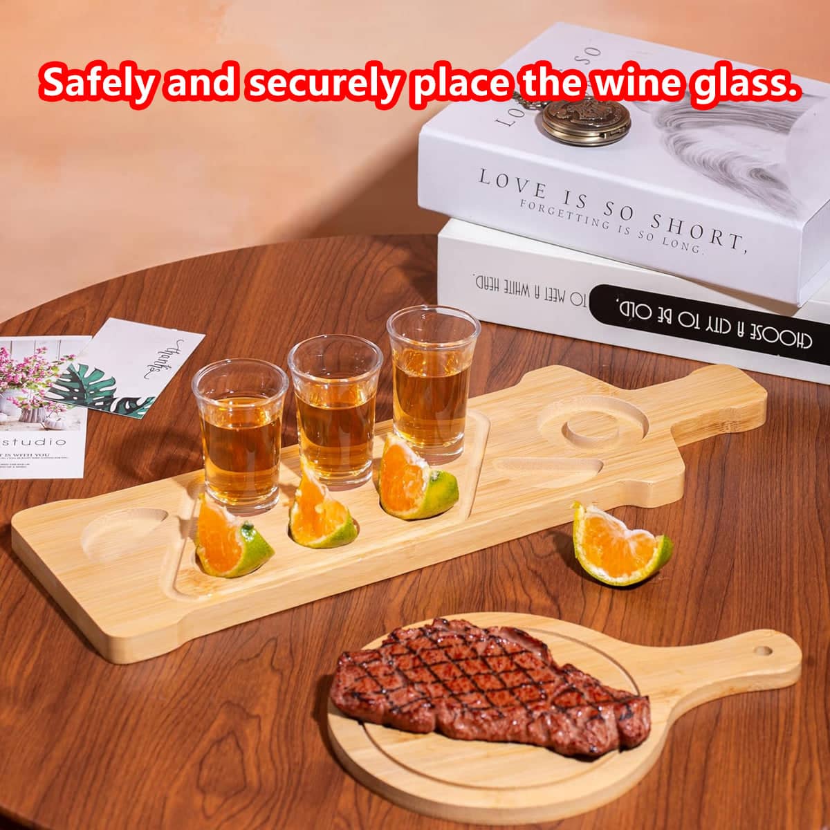 Anti Slip Bamboo Wine Glass and Condiment Rack with Divided Compartments - view 4