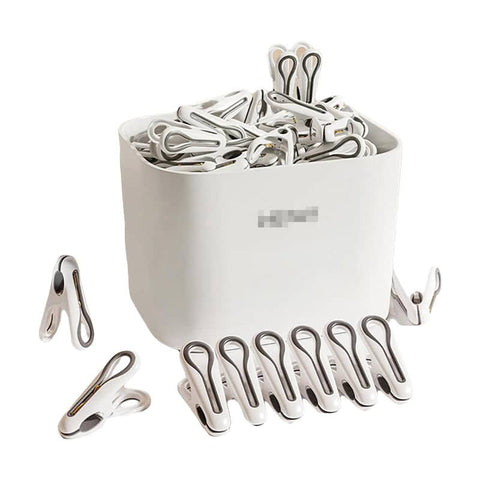 Anti-Slip Clothes Pegs with Storage Basket, Pack of 24 - White