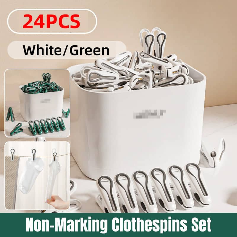 Anti-Slip Clothes Pegs with Storage Basket, Pack of 24 - White - view 2