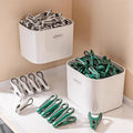 Anti-Slip Clothes Pegs with Storage Basket, Pack of 24 - White - view 5