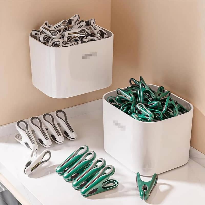 Anti-Slip Clothes Pegs with Storage Basket, Pack of 24 - White - view 5