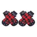 Anti-Slip Dog Socks Set of 4 - Red and Black Check, Large (7 cm Palm Width)
