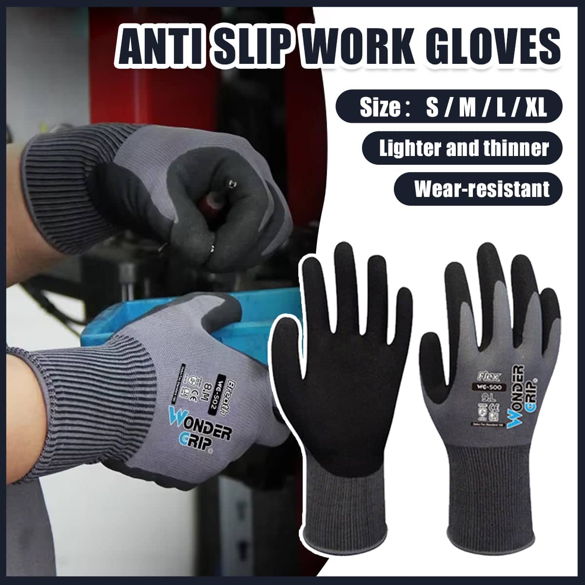 Anti Slip Nitrile Coated Work Gloves - Size S (Palm Circumference 17.9 cm) - view 2