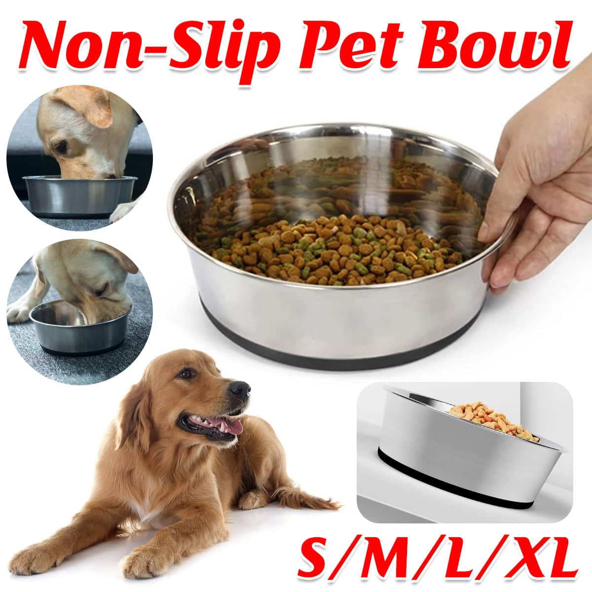 Anti Slip Stainless Steel Pet Food Bowl with Silicone Base - XL, 24 cm Top Diameter - view 2