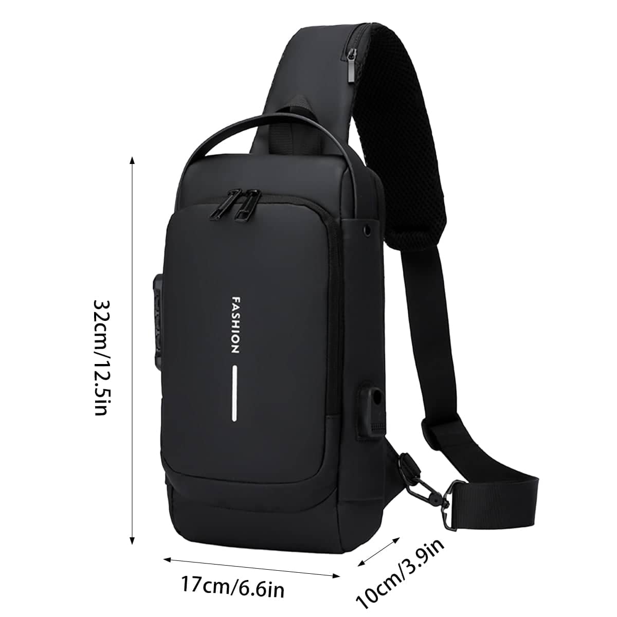 Anti-Theft Chest Bag with Combination Lock and USB Charging Port - Black - view 3