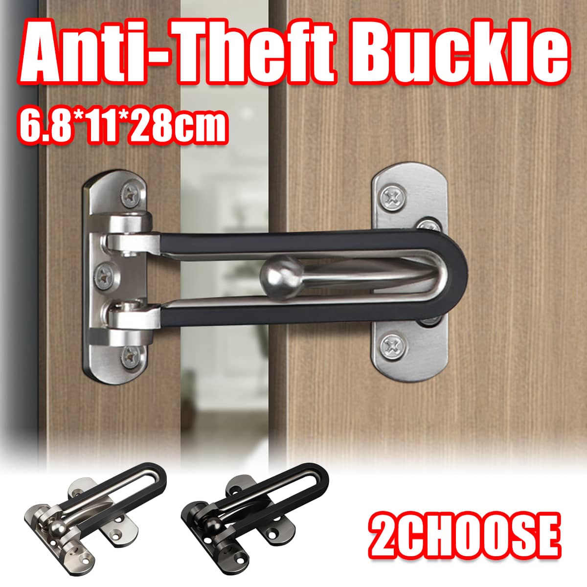 Anti-Theft Door Security Latch Lock, Zinc Alloy - Silver - view 2