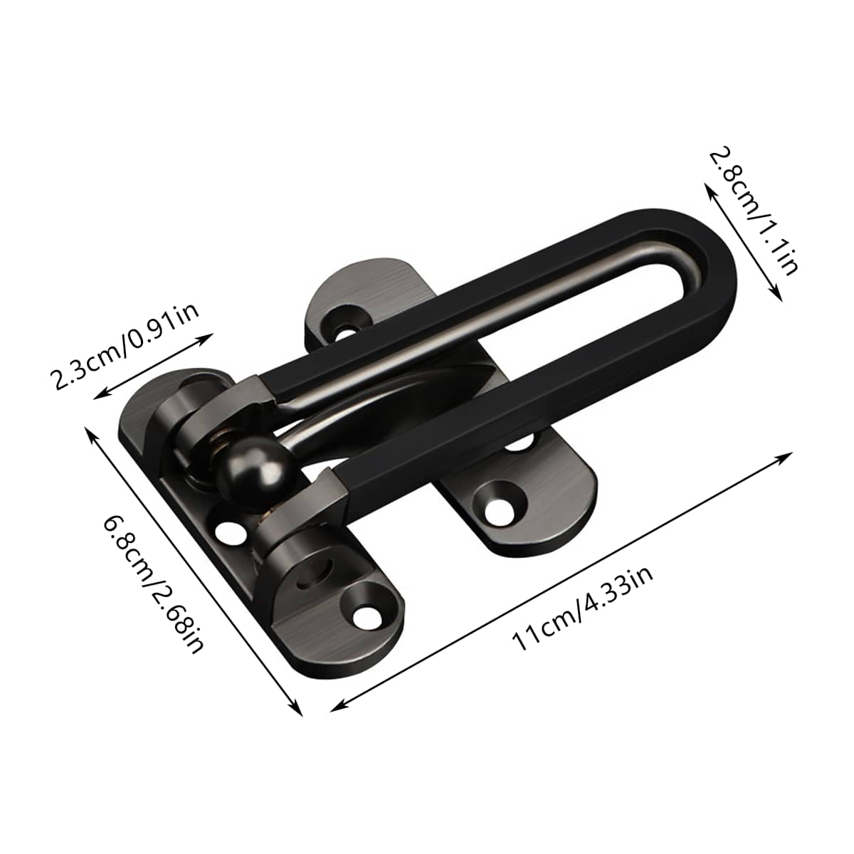 Anti-Theft Door Security Latch Lock, Zinc Alloy - Silver - view 4