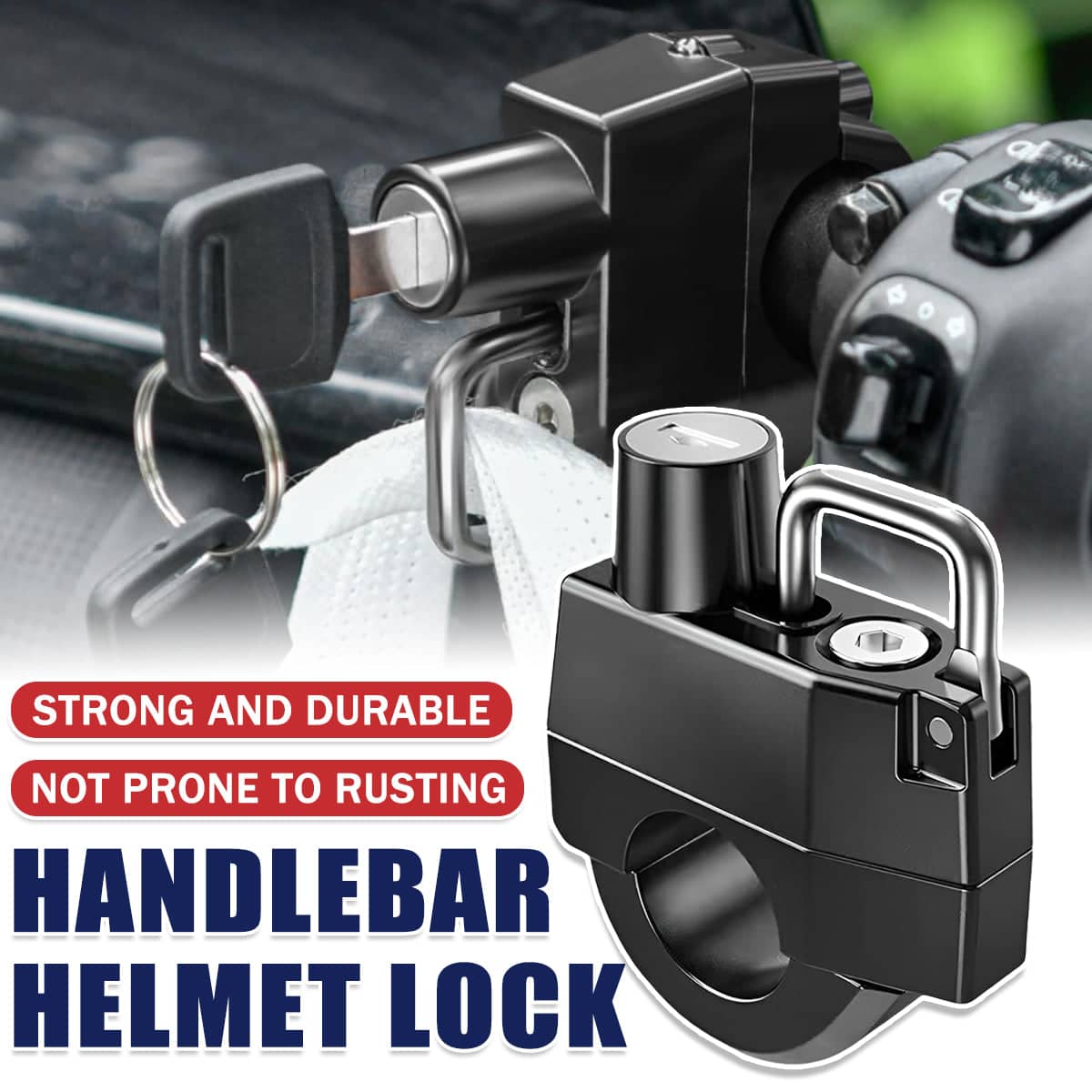 Anti-Theft Motorcycle Helmet Lock with Key, Metal Handlebar Hook