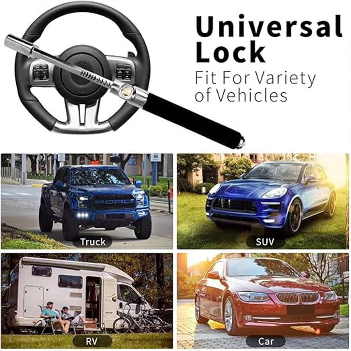 Anti-Theft Steering Wheel Lock, Telescopic Bar with Emergency Hammer - view 5