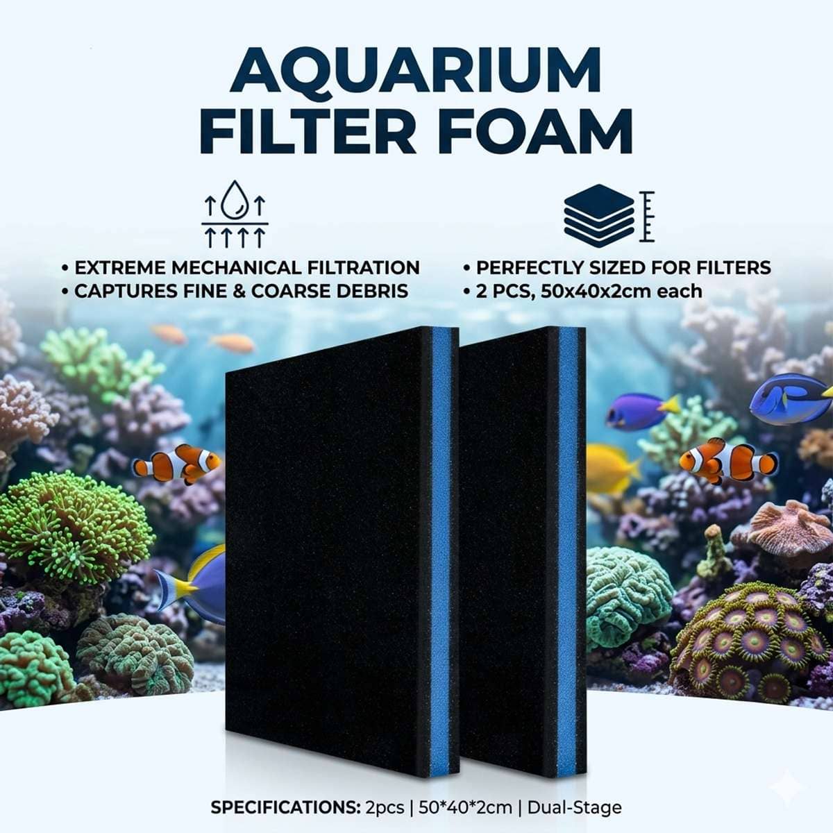 Aquarium Biochemical Filter Sponge Pad 50 x 40 x 2 cm 2 Pack Cut to Fit - view 5