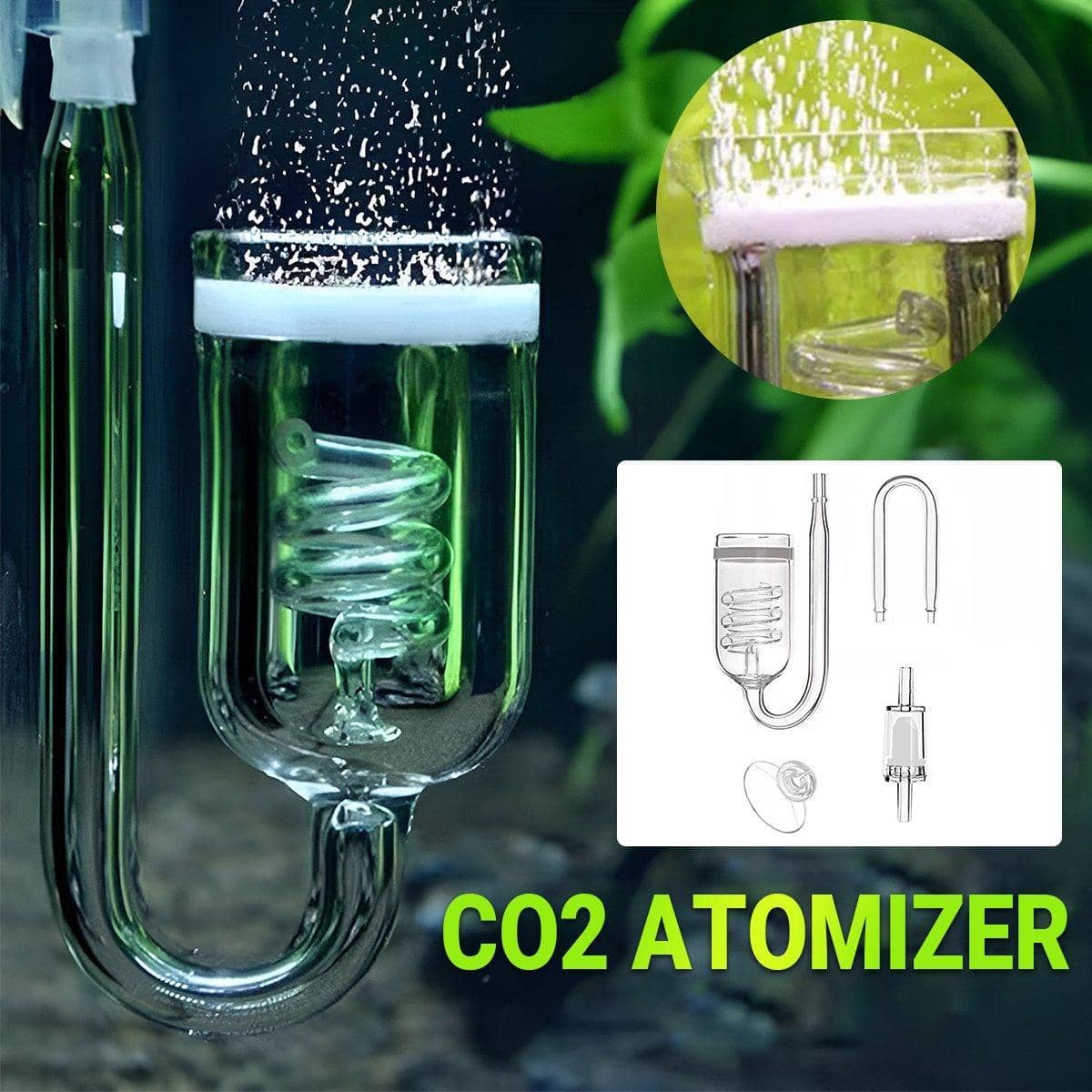 Aquarium CO2 Diffuser, Glass Spiral Atomiser for Planted Tanks