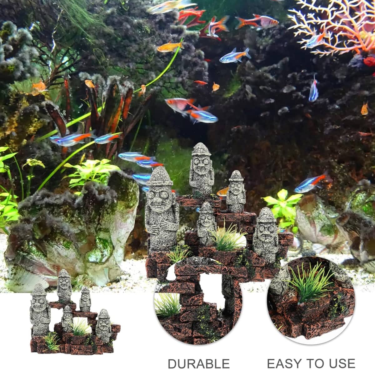 Aquarium Decoration Moai Statue Easter Island Stone Ornament Fish Tank Decor - view 4