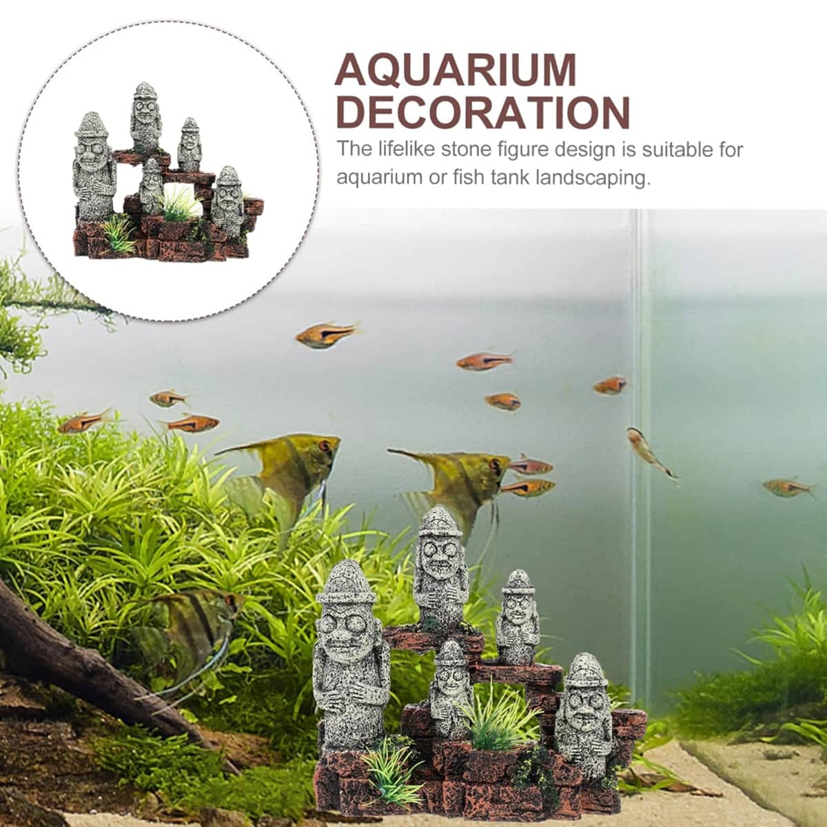 Aquarium Decoration Moai Statue Easter Island Stone Ornament Fish Tank Decor - view 5