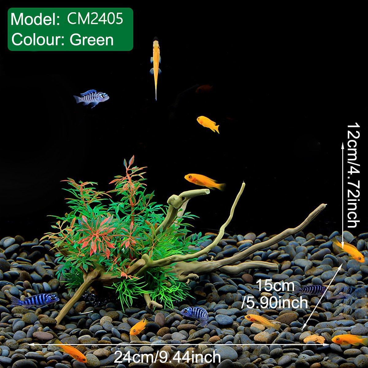 Aquarium Decoration Set with Artificial Wood and Plants - CM2401-Green - view 17