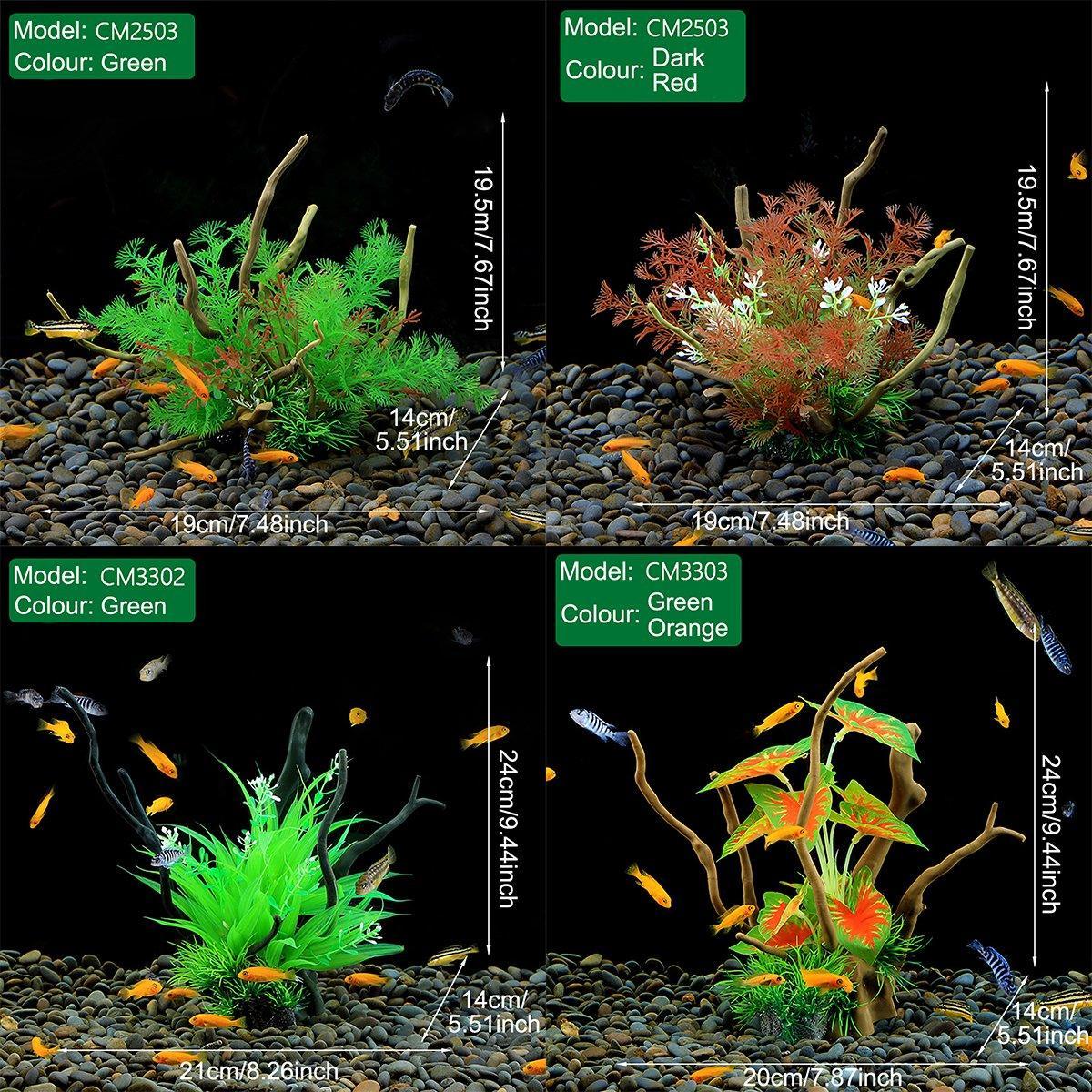 Aquarium Decoration Set with Artificial Wood and Plants - CM2401-Green - view 7