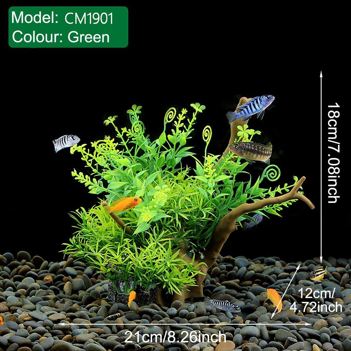 Aquarium Decoration Set with Artificial Wood and Plants - CM2401-Green - view 8