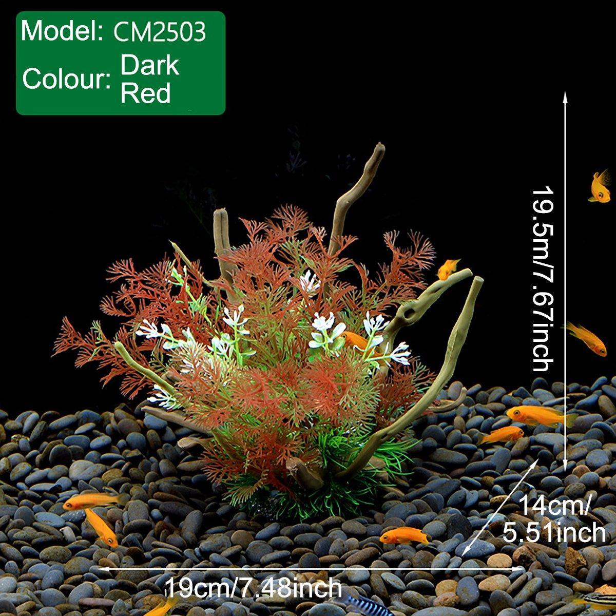 Aquarium Decoration Set with Artificial Wood and Plants - CM2503-Dark Red - view 21