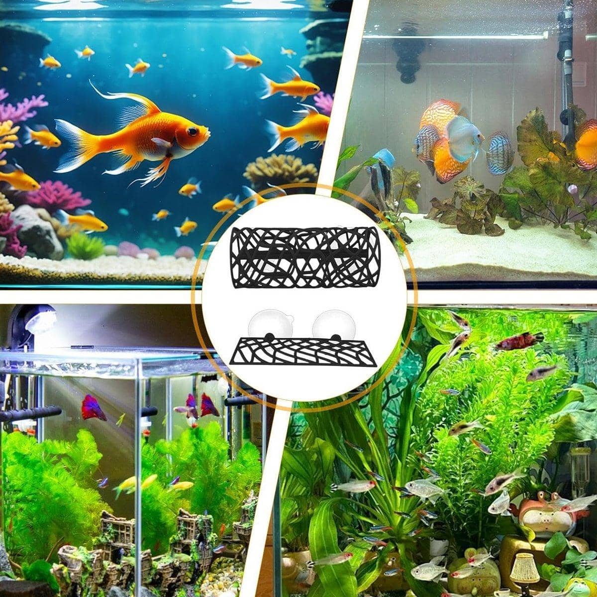 Aquarium Fish Hiding Tunnel with Suction Cups - Black - view 5
