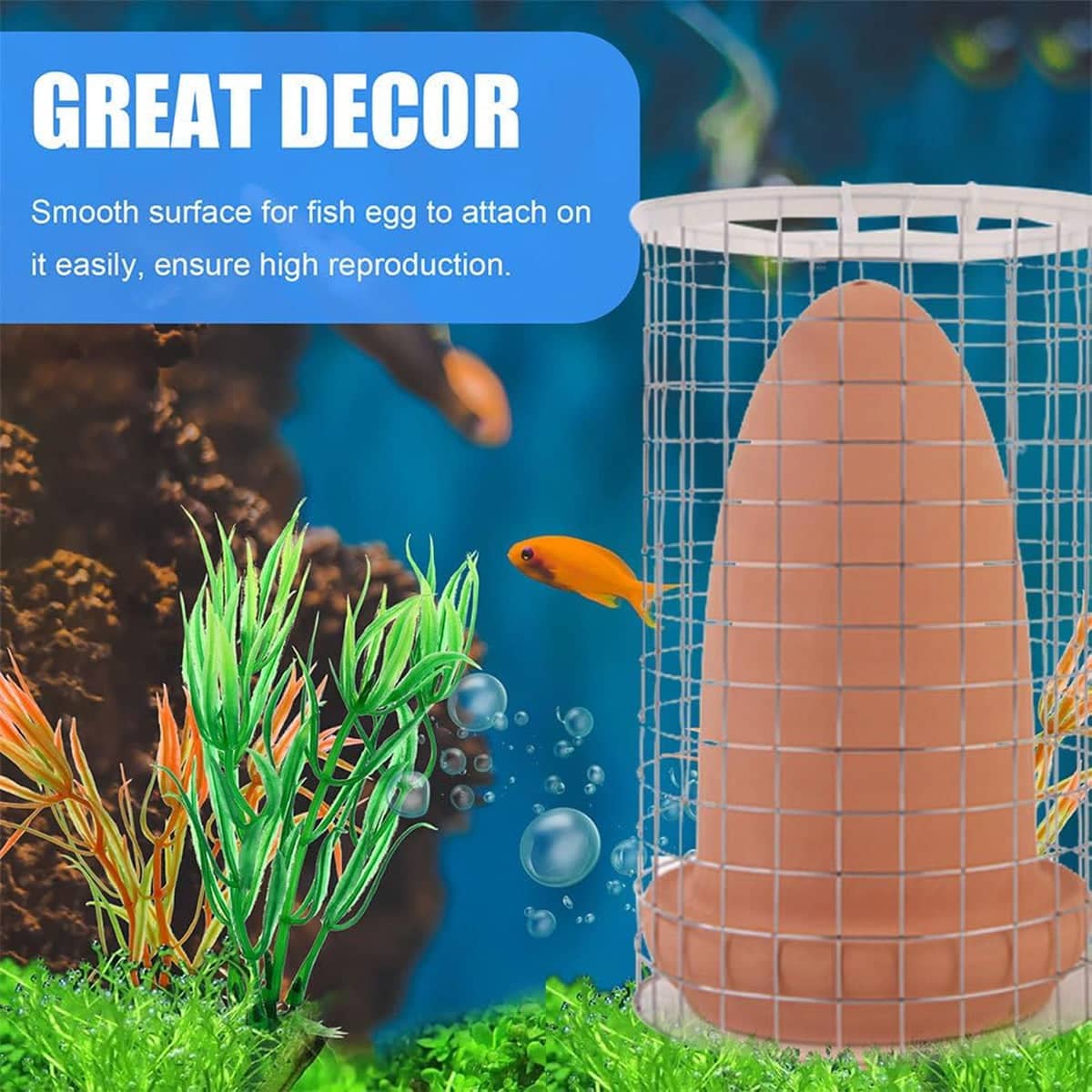Aquarium Fish Spawning Cone with Protective Cage, Brown Pottery Clay - view 5