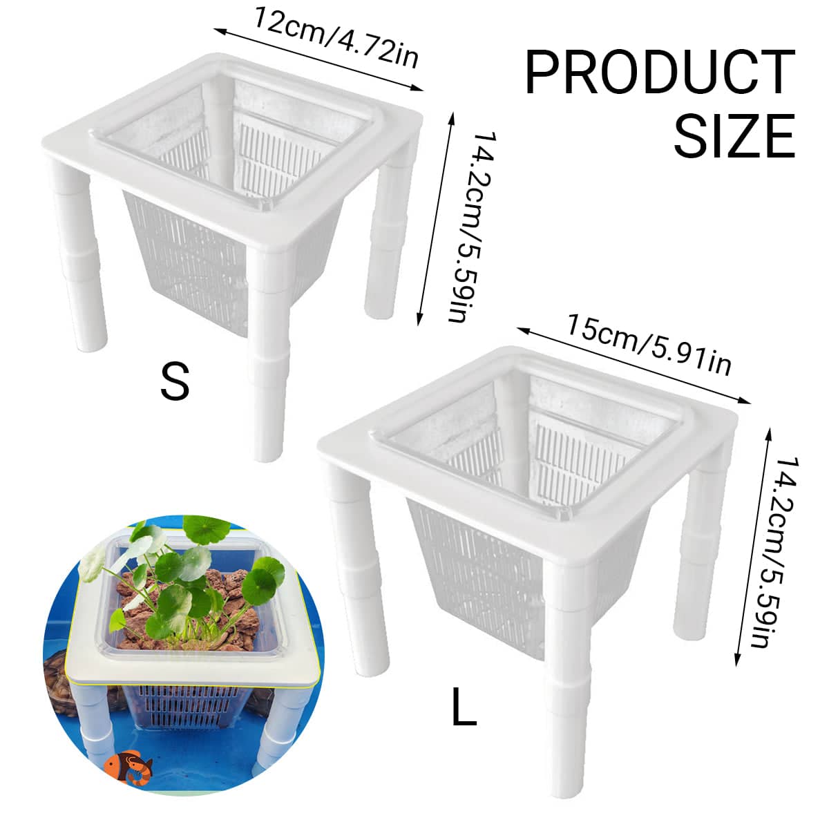 Aquarium Hydroponic Plant Basket with Adjustable Legs - Large (15 x 15 x 14.2 cm) - view 3