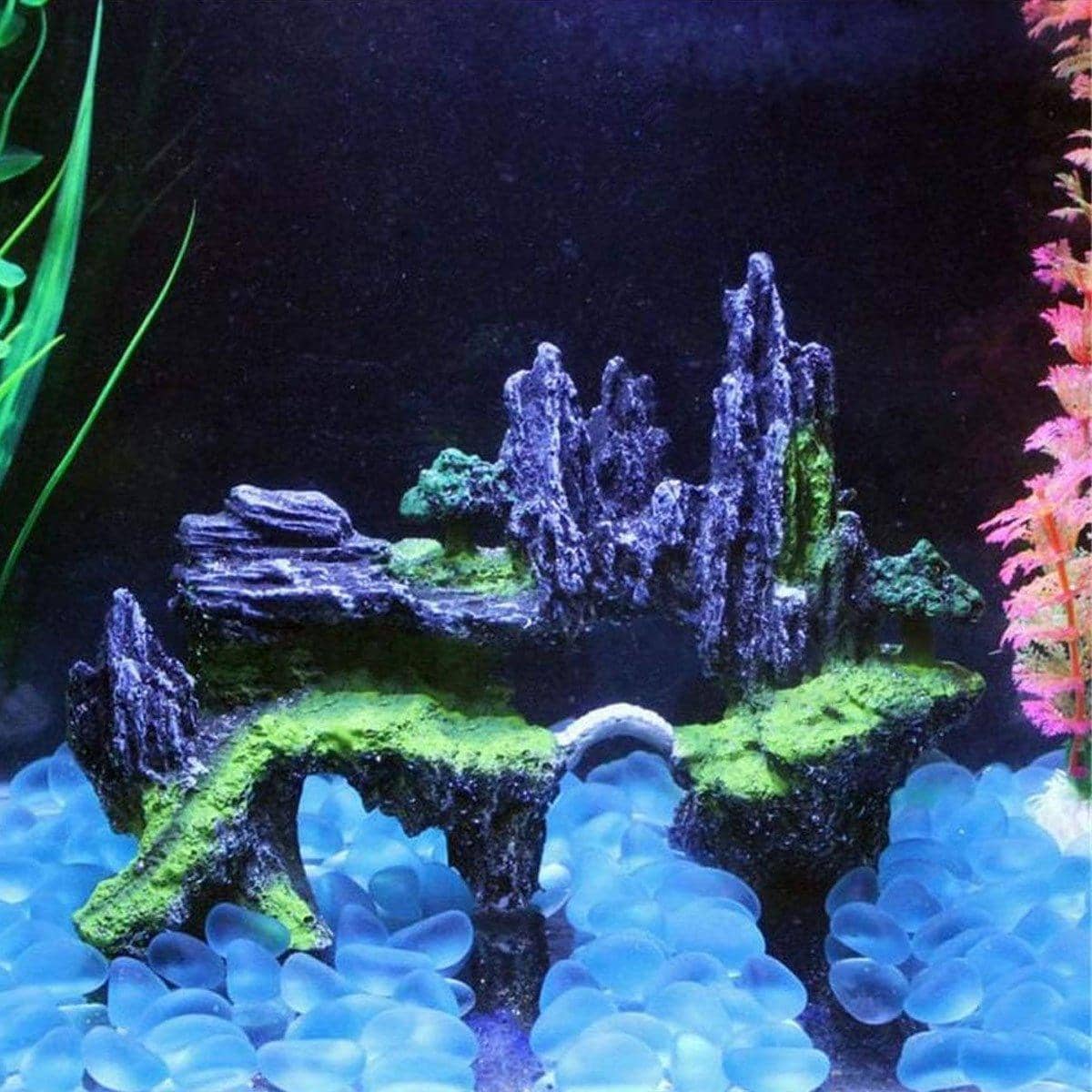 Aquarium Mountain Rock Decoration, Resin Cave Ornament with Moss Accents - view 4