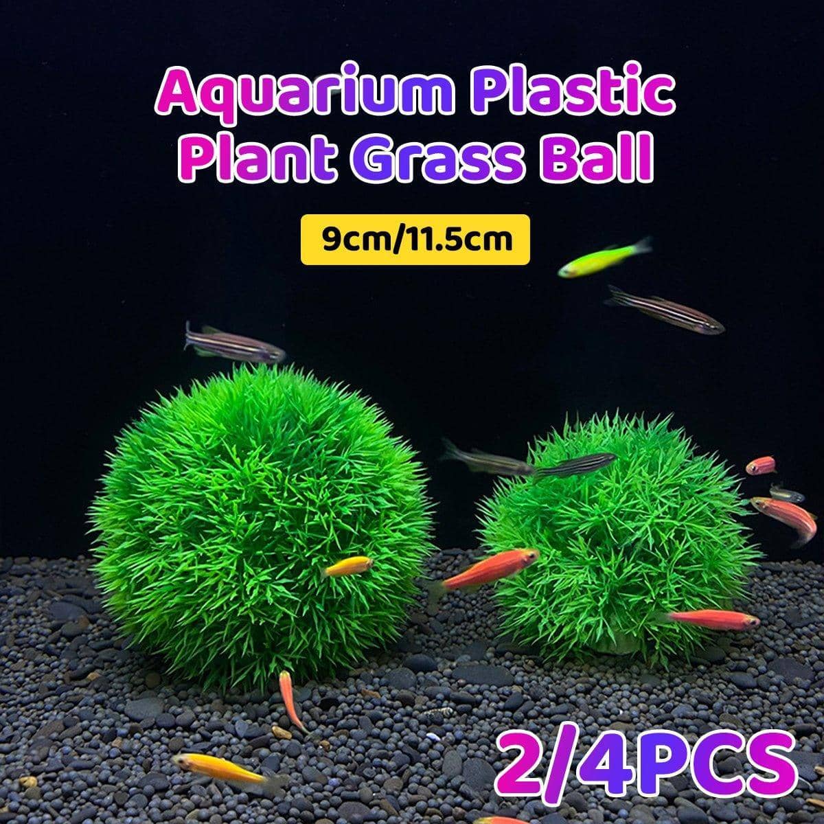 Aquarium Plastic Grass Ball Decoration - Large (11.5 cm), Pack of 2 - view 2