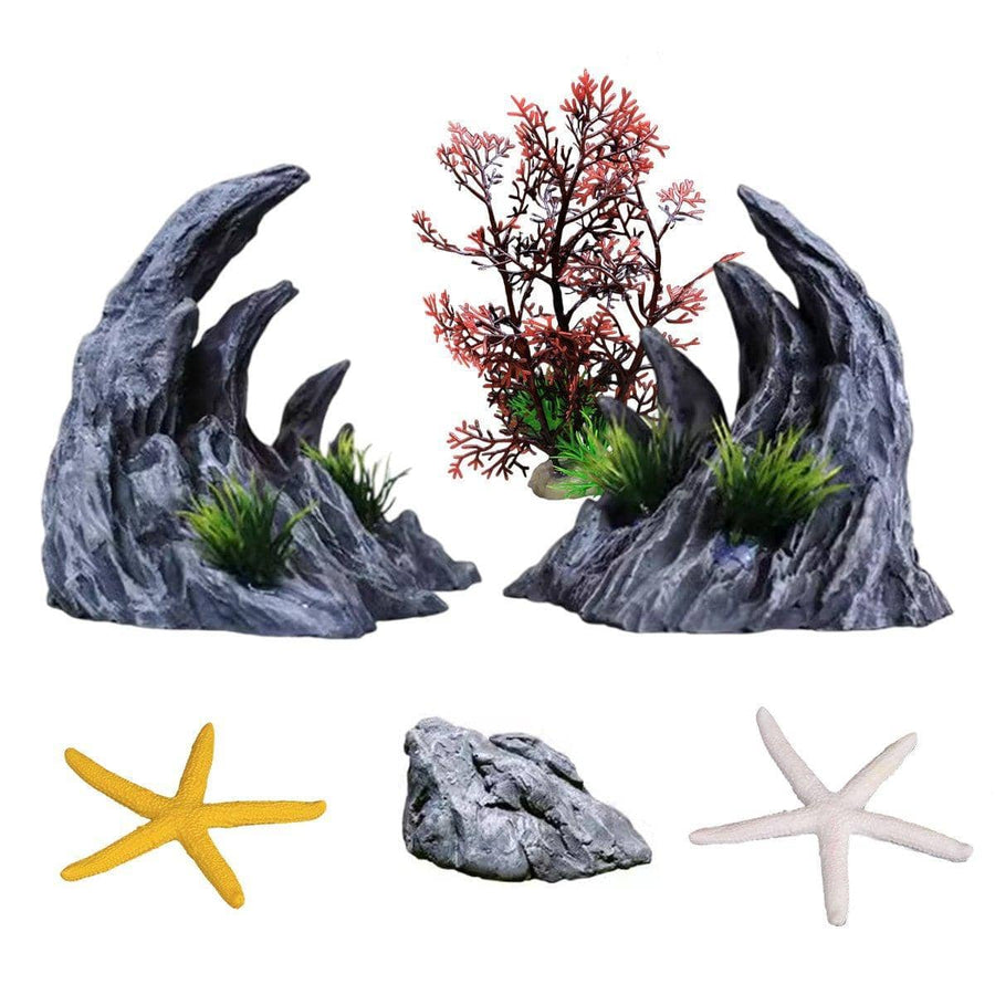 Aquarium Resin Dragon Stone Rock Ornament for Fish Tanks - Dragon Valley Style 3, Pack of 6