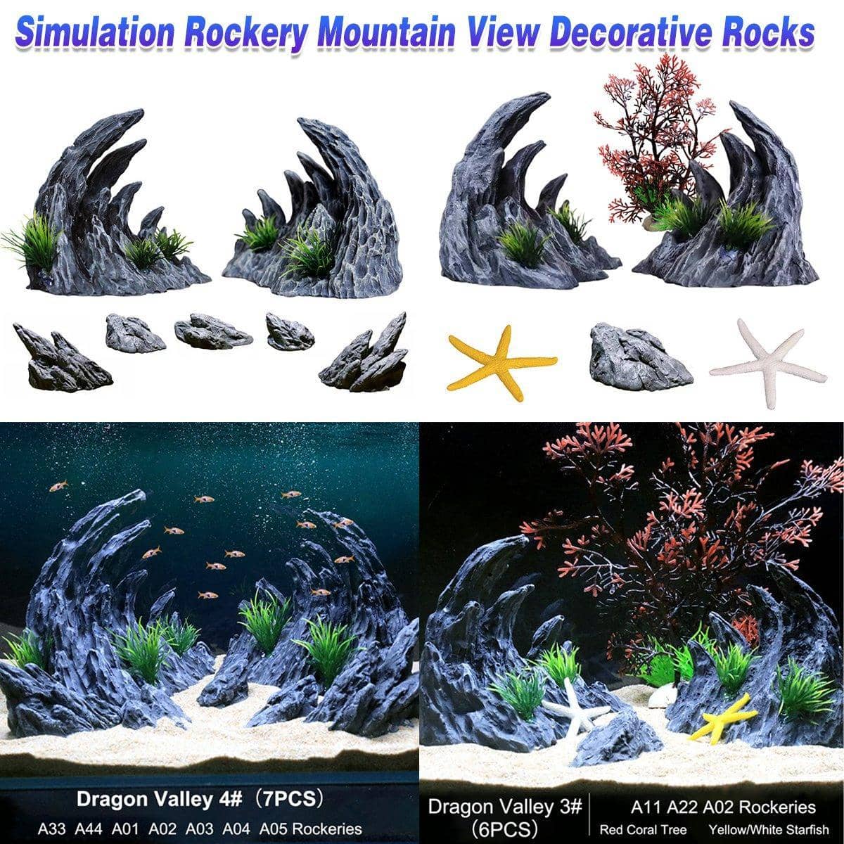 Aquarium Resin Dragon Stone Rock Ornament for Fish Tanks - Dragon Valley Style 3, Pack of 6 - view 2